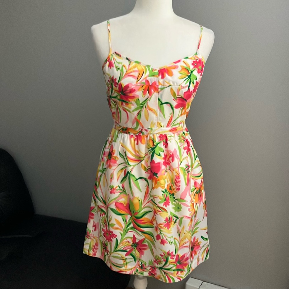 J Crew bright floral sundress with pockets 4 needs small repair